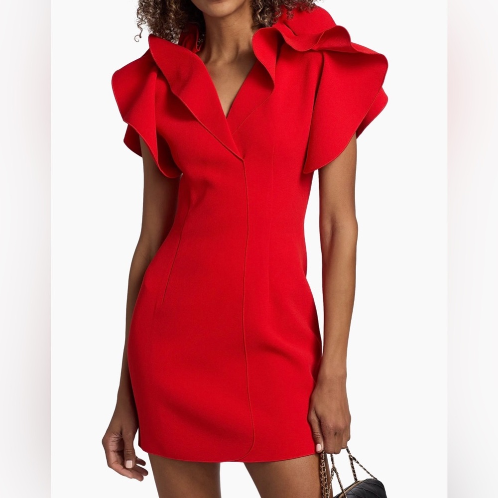 Elegant Red Ruffled Cap-Sleeve Dress